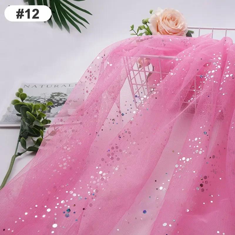 Solid Color 100x160cm Soft Shiny Sequins Tulle Fabric Galaxy Style for Wedding Party Dress Shirt Decor Sewing Material Etc