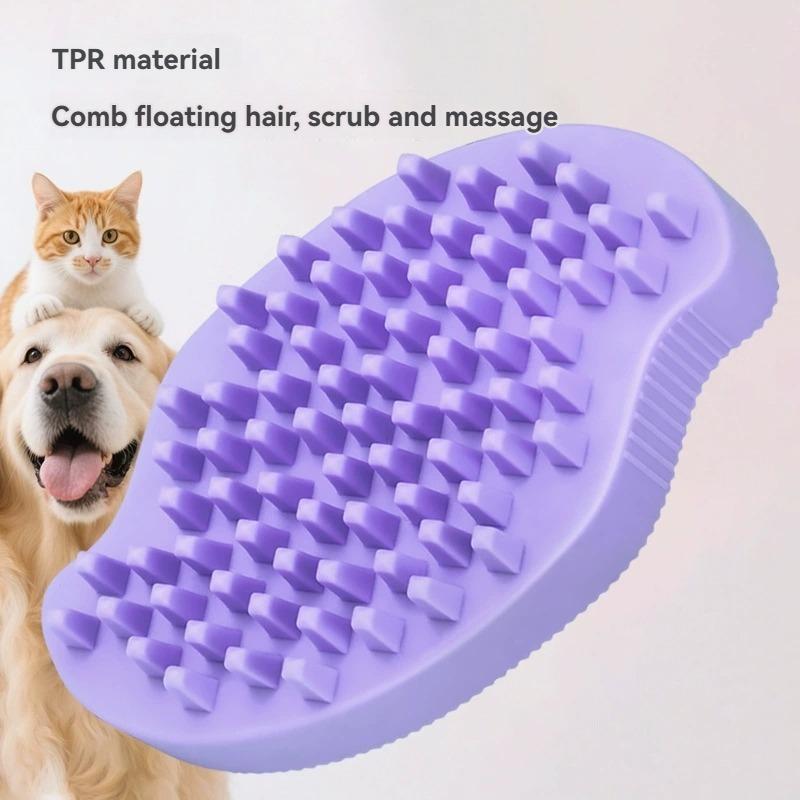 Dual Sided TPR Pet Bath Brush, Dry & Wet Use Grooming Massage Brush for Dogs & Cats