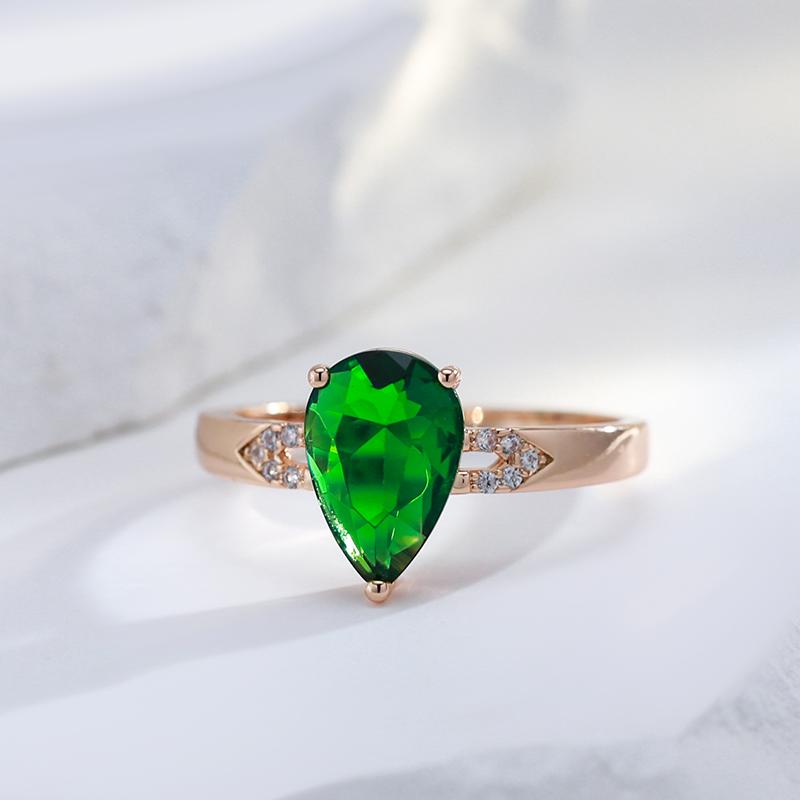 Water Drop Green Natural Zircon Ring For Women Fashion  Rose Gold Color Bride Wedding Accessories Daily Jewelry