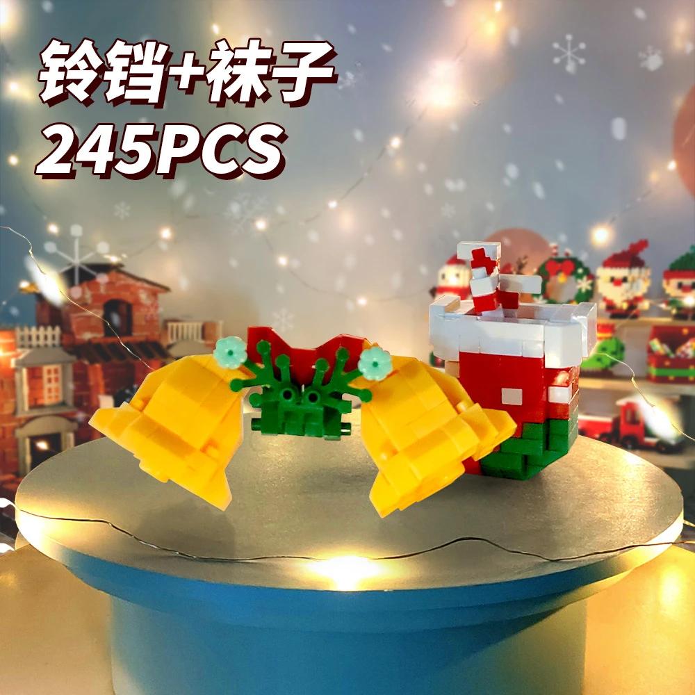 Kids Christmas Building Blocks Toys Mini Micro Building Brick Christmas Tree Stocking Blocks Puzzle Assembling Table Decor Toy