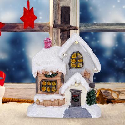 LED House Lighted Up Snow Covered Xmas Buildings