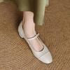 Krazing Pot Cow Skin Spring Summer Size 41 Thick Med Heels Women Round Toe Metal Buckle Straps Shallow Pink Color Pumps