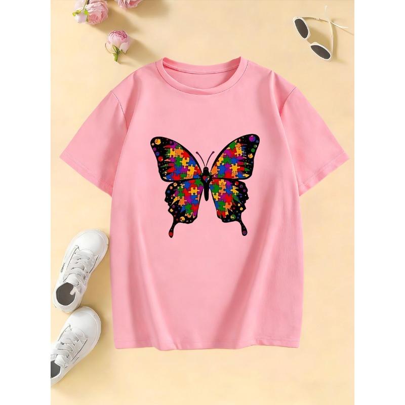 

Colorful Butterfly Printed T Shirts Fashion Short Sleeve Kids Children s T-shirt Boys Girls Summer Spring Casual Top Tee Shirt 110