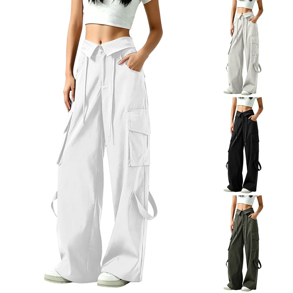 Women’s Fashion Loose Fit Wide Leg Pants with Drawstring Waist and Multiple Pockets for Casual and Athletic Wear