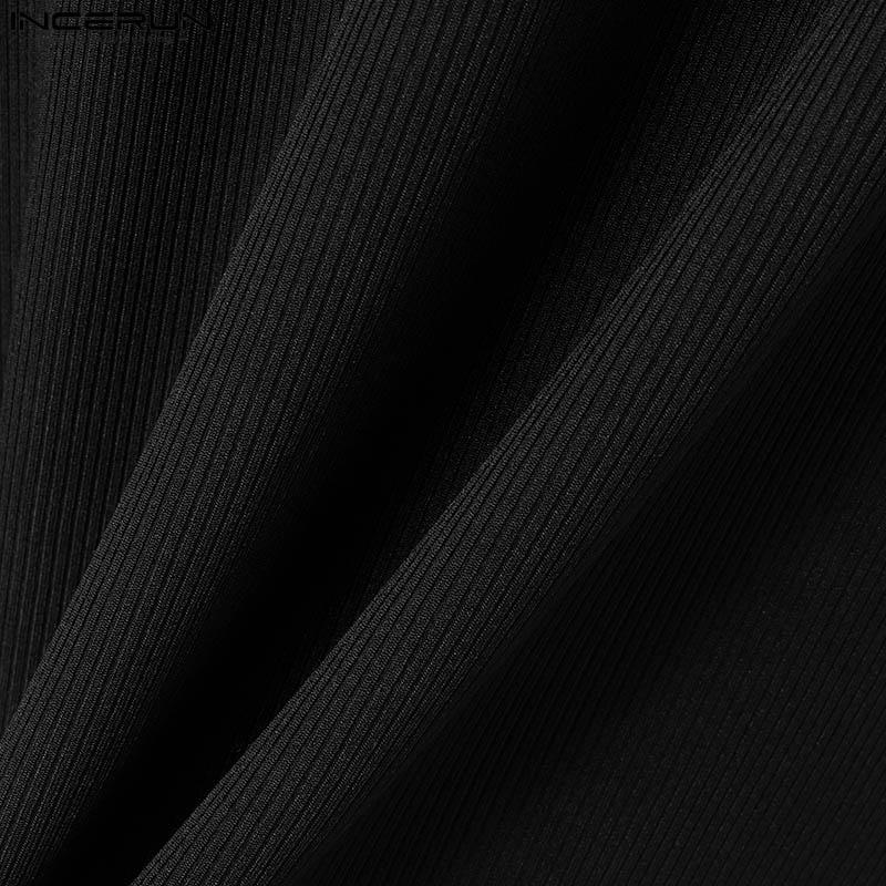 INCERUN Herren T-Shirt mit hohem Wasserfallausschnitt und Patchwork-Ärmeln, legere Passform, unregelmäßige Lagen