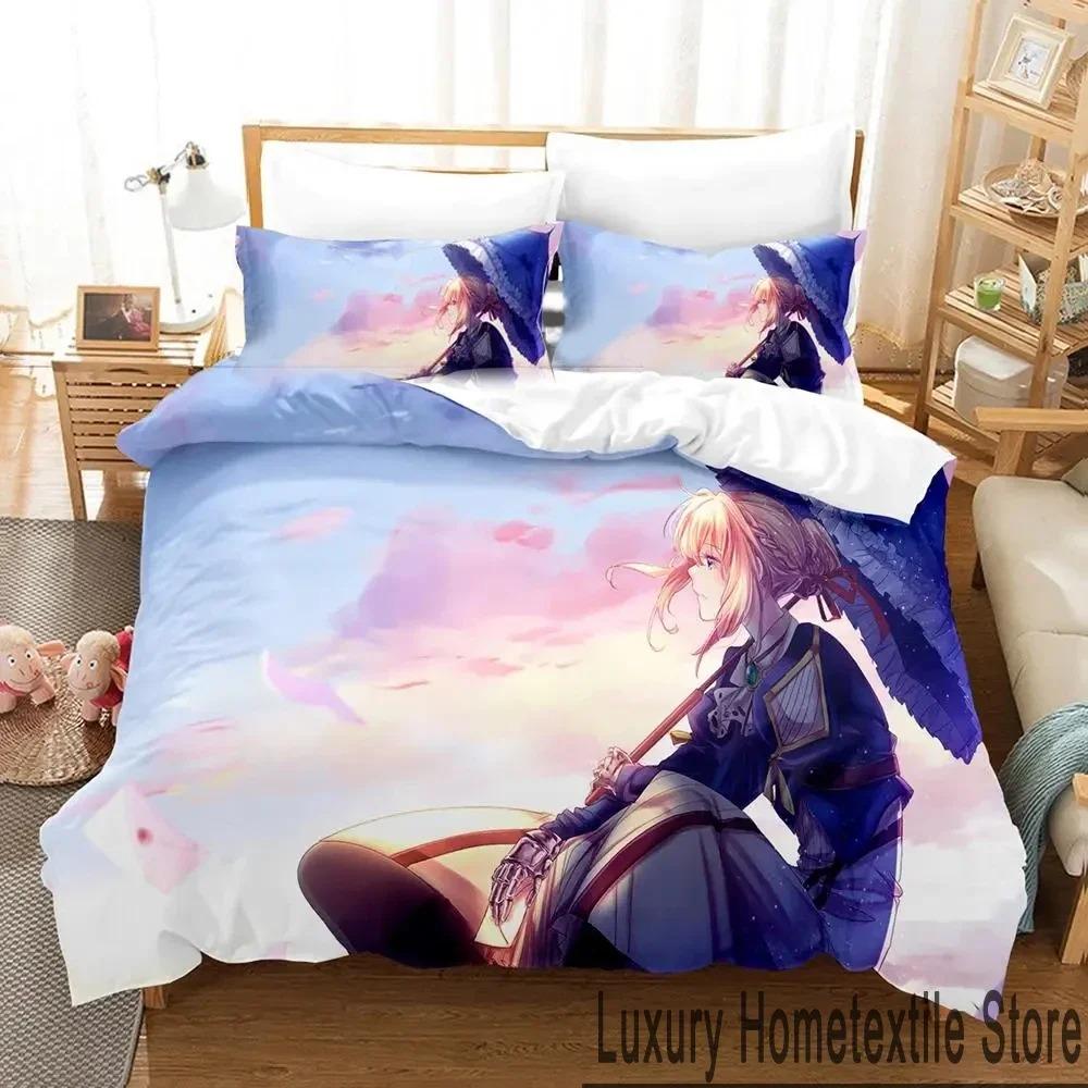 Anime Violet Evergarden Bedding Set Duvet Cover Bed Set Quilt Cover Pillowcase Comforter King Queen Size Boys Adult Bedding Set