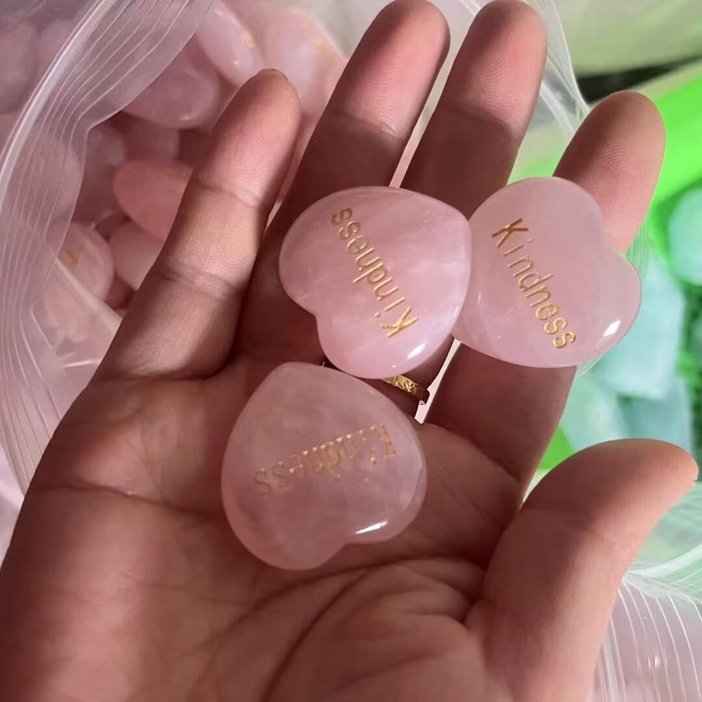 Random1pcs Rose Quartz Heart Inspirational Stone Engraved Love Natural Pink Crystal Valentine's Day Gifts