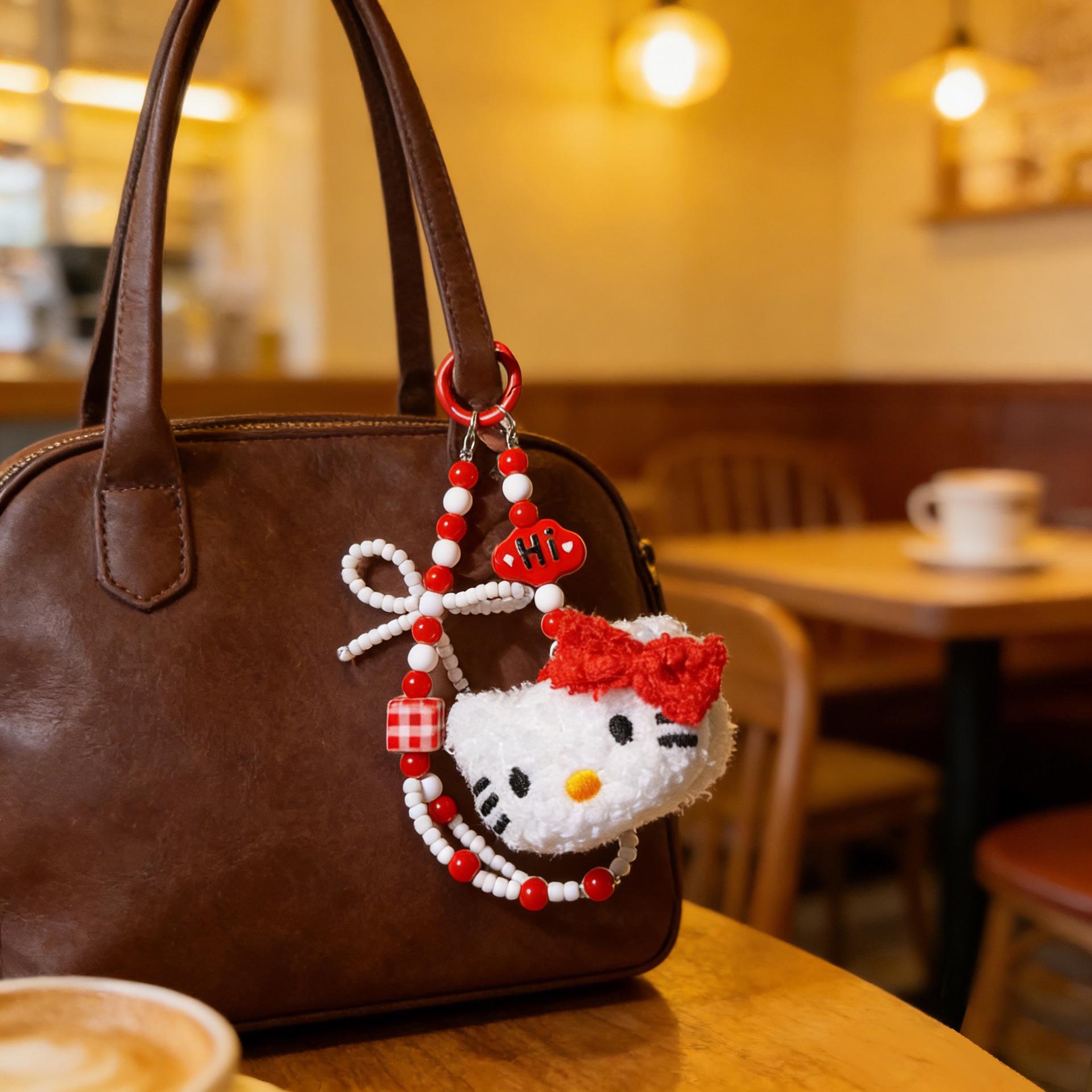 Kawaii KT Cat Beaded Phone Strap & Cute Backpack Charm