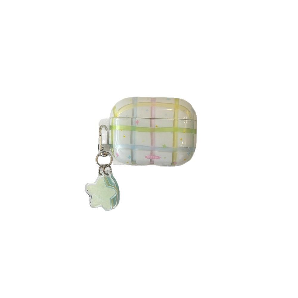 INS Style Color Plaid Apple Earphone Cover for AirPods 1 /1 Generation Star Pendant Case PRO1 Cartoon PRO1