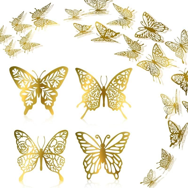 Purple Butterfly Stickers Decor 48pcs 4 Styles 3 Sizes Butterfly Decorations Butterfly Party Cake Decorations 3D Butterfly Stickers Decals for Girls