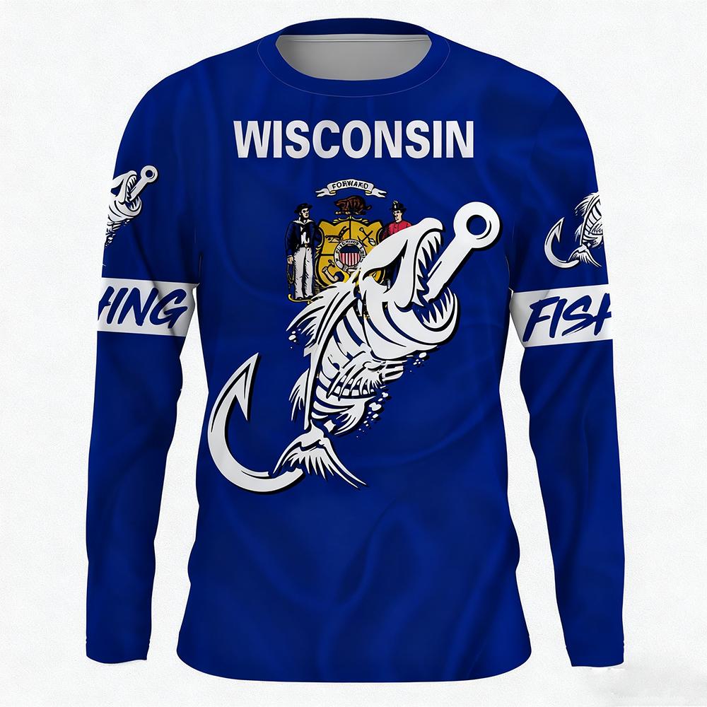 

Весенне-осенние футболки с круглым вырезом и 3D-принтом для рыбалки, модные повседневные мужские футболки с длинным рукавом 5XL