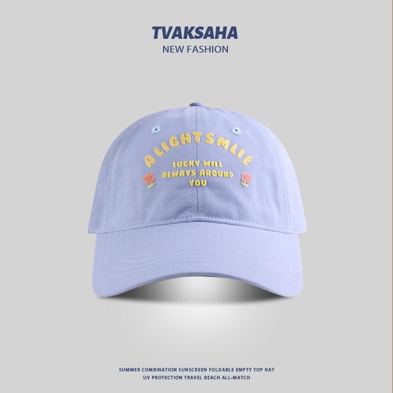 Casquette de baseball à fleurs et lettres Fille Mignonne Montrant Petit Été Protection Solaire Chapeau de Soleil Couple Étudiant Décontracté Casquette de Baseball