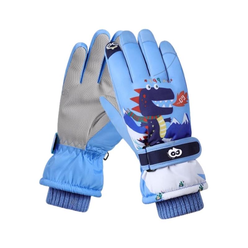 Ski Gloves for Children, Warm Winter Gloves for Boys, Five-Finger Thickened Fleece, Waterproof, Cute Student Gloves for Boys and Girls, Cotton Gloves