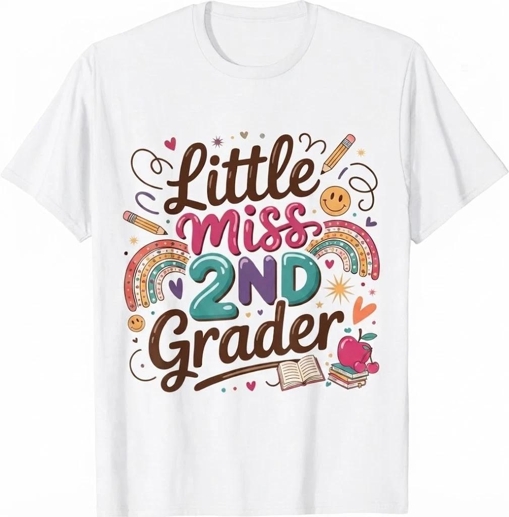 Little Miss 2nd Grade First Day Of Second Grade Cute Girls T-Shirt S