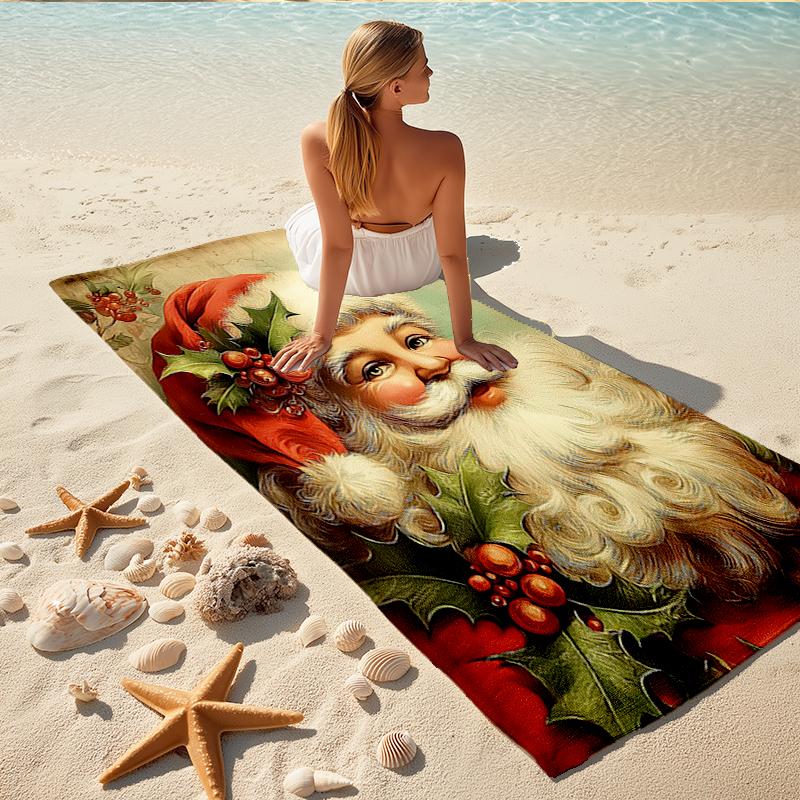1Pc Vintage Christmas Portrait Beach Towel Quick Dry Multiuse For Beach Pool Gym Yoga Home Travel Christmas Halloween Xmas Gift S116