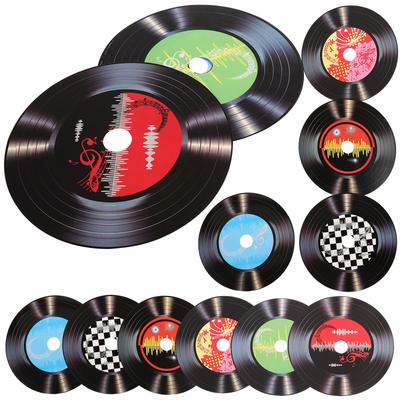12Pcs Retro Vinyl Record Decoration Wall Stickers Paper Records Home Decor Music Naments Fake Discs Art Black White Colorful