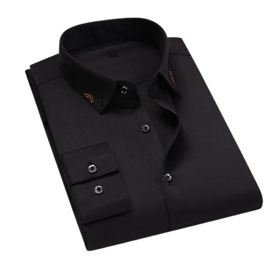 Herreskjorte Ensfarget Enkeltspent Formell Slim Fit Høstskjorte for Daglig Bruk