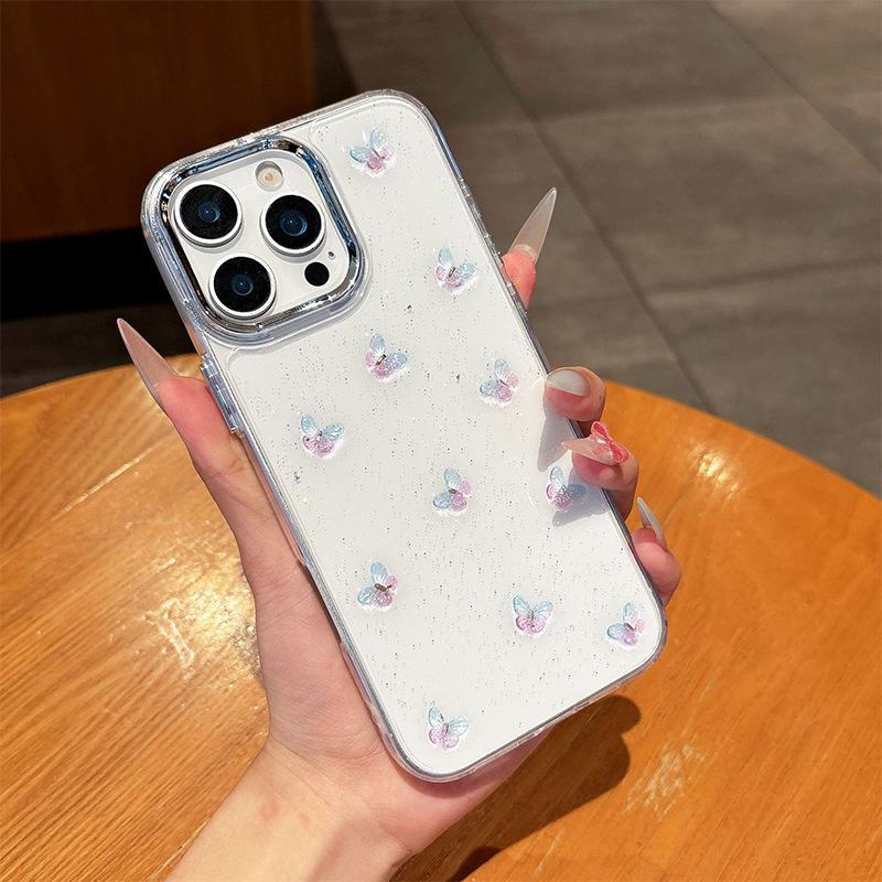 

Epoxy three-dimensional butterfly is suitable for Apple 16 mobile phone case Iphone15 anti-drop 14Plus women s 17Pro glitter iPhone 7/8/SE 2020
