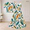Women Plus Size Two Piece Dress Set V Neck Short Sleeve Leaf Printed Tie Front Strappy Flared Dress