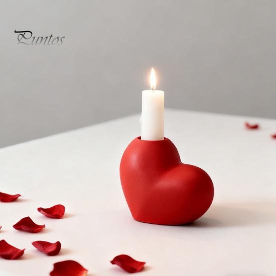 Family Table Candle Holder Red Heart Shaped Candlestick Romantic Ceramic for Elegant Wedding Party Dining Centerpiece Anniversary Valentine's Day Home