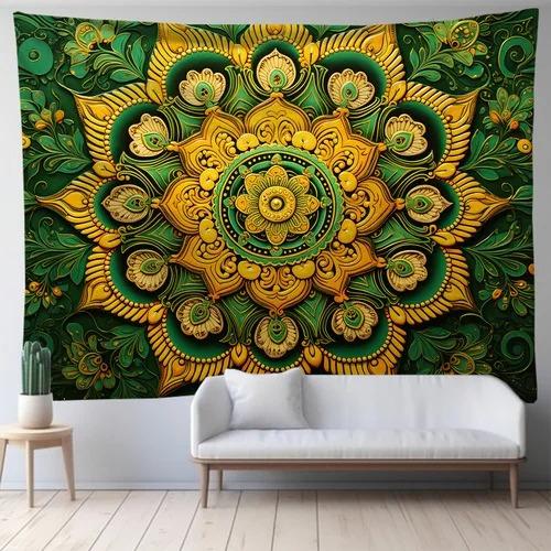 Mandala zielona sztuka tkanina wisząca sypialnia salon tkanina tło do druku dekoracja domu ściana salonu gobelin