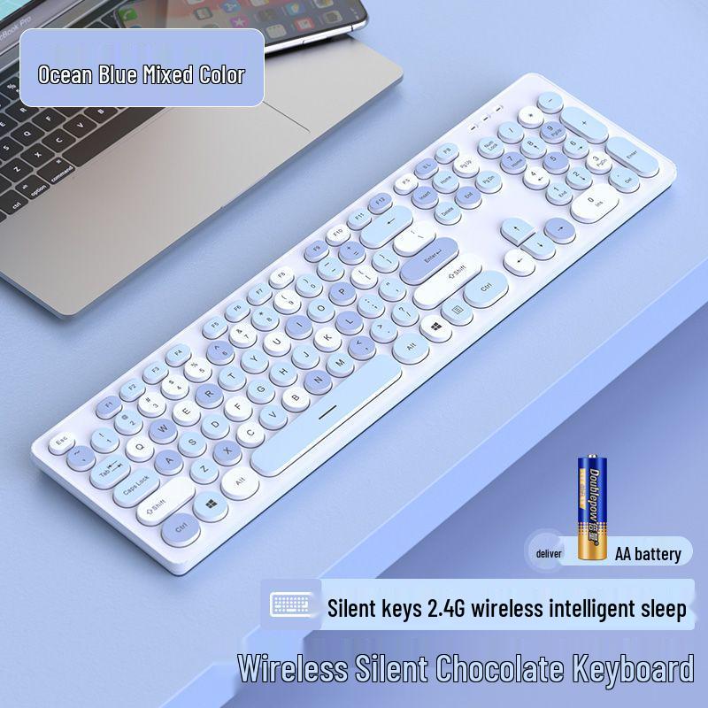 Chocolate Wireless Keyboard & Mouse Set: Cute, Silent, Portable Bluetooth for Office & Laptop Use