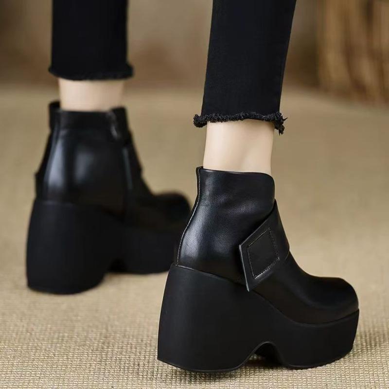 Women'S Ankle Boots Autumn Vintage Fashion Height Increase Platform Short Boots Outdoor Non Slip Wear-Resistant Wedge Shoes