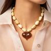 Colorful Heart Pendant Necklace Multi-Color Statement Jewelry Unique Bead Choker  Vacation Wear