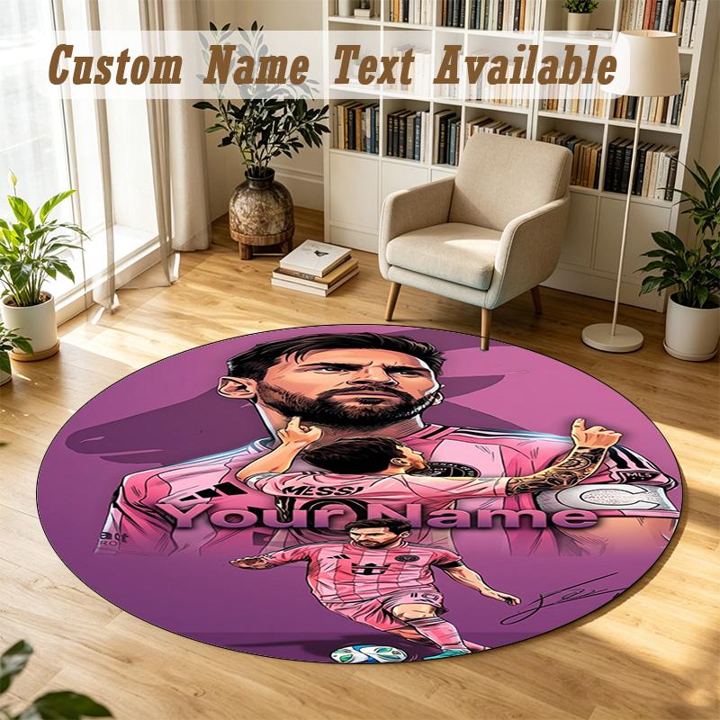 Round Rug Custom NameLionel Messi Pattern Non Slip Carpet Home Floor Decor