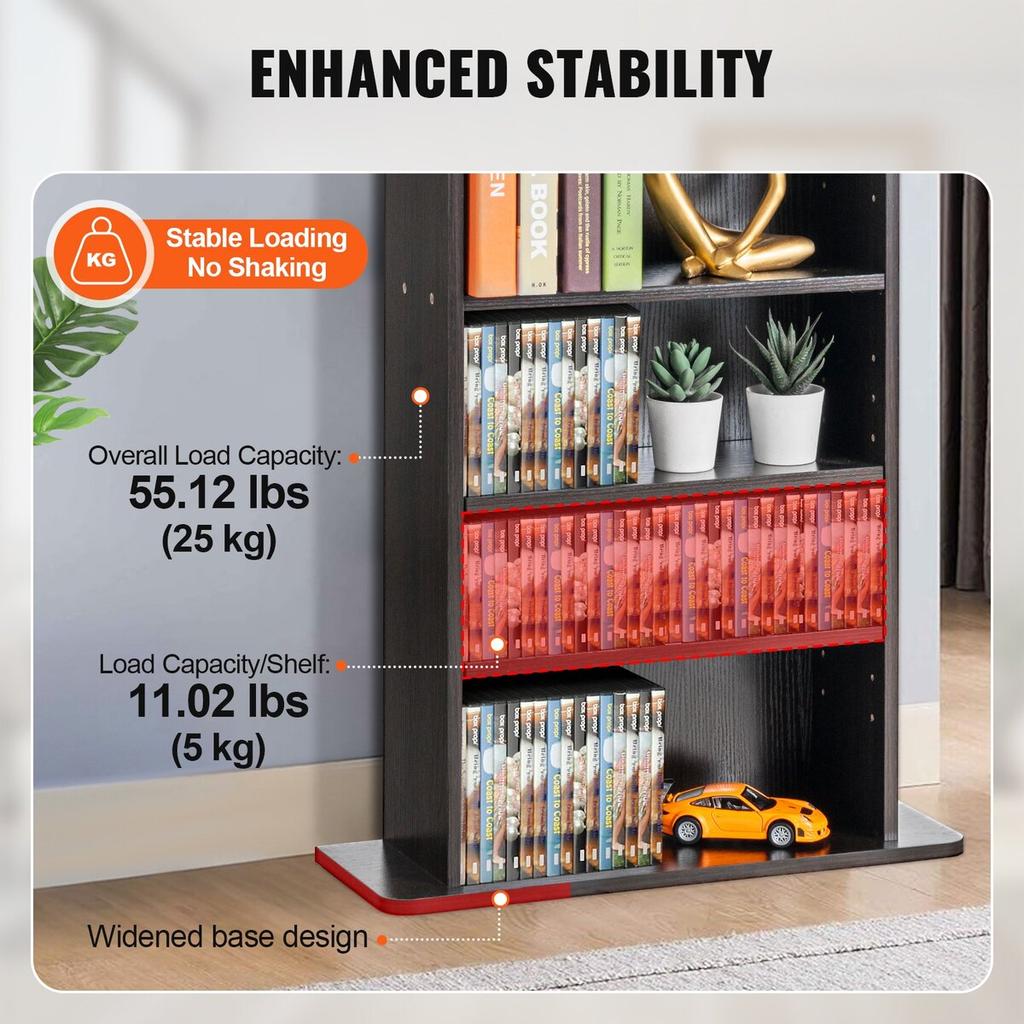 Media Storage Cabinet 5 Layers Adjustable DVD Shelves 240 CDs Espresso