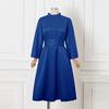 Oversized Women Stand Neck 3/4 Sleeve Bow Knot Belt Party Swing Dresses Nonelastic
