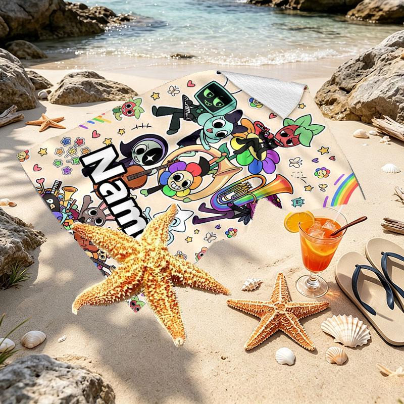 Custom Name Personalized Dandy's World Print Beach Towel, for Trip Camping Beach Party Home Decor, Birthday Gift for Family & Friends