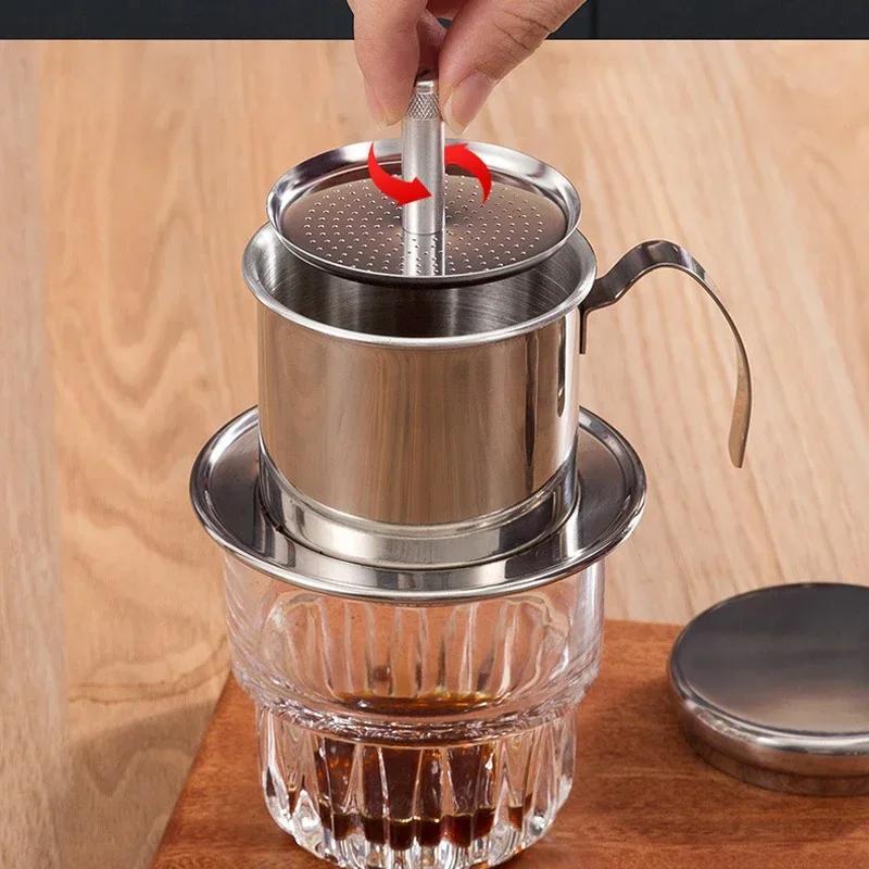 Stainless Steel Vietnamese Coffee Drip Filter Cup Portable Traditional Vietnam Coffee Maker Coffee Brewing Tool for Office Home