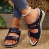 Thick-soled Slippers Women's New Wedge Heel Belt Buckle Decoration Large Size Fish Mouth One-word Slippers