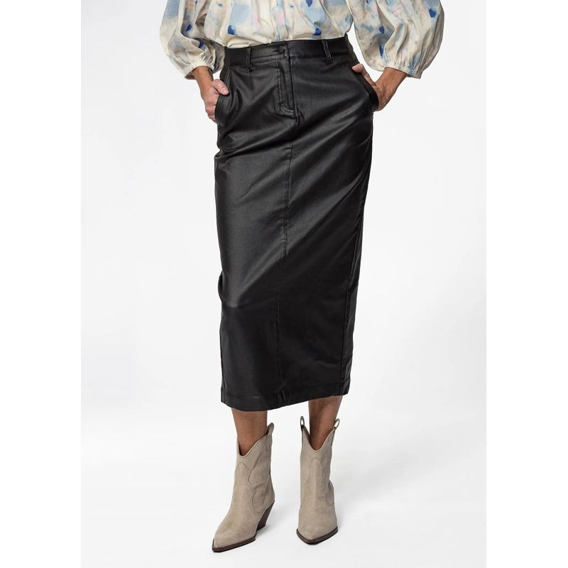 

Swedish Indiska Flexible Three-Dimensional Artificial Leather Back Double Patch Bag + Lower Slit Mid-Length Skirt