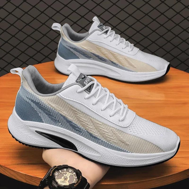 

Men Mesh Breathable Platform Sneakers Summer New Trendy Versatile Lace-up Air-cushion Running Shoes Lightweight Tenis Shoes 2025 39 білий