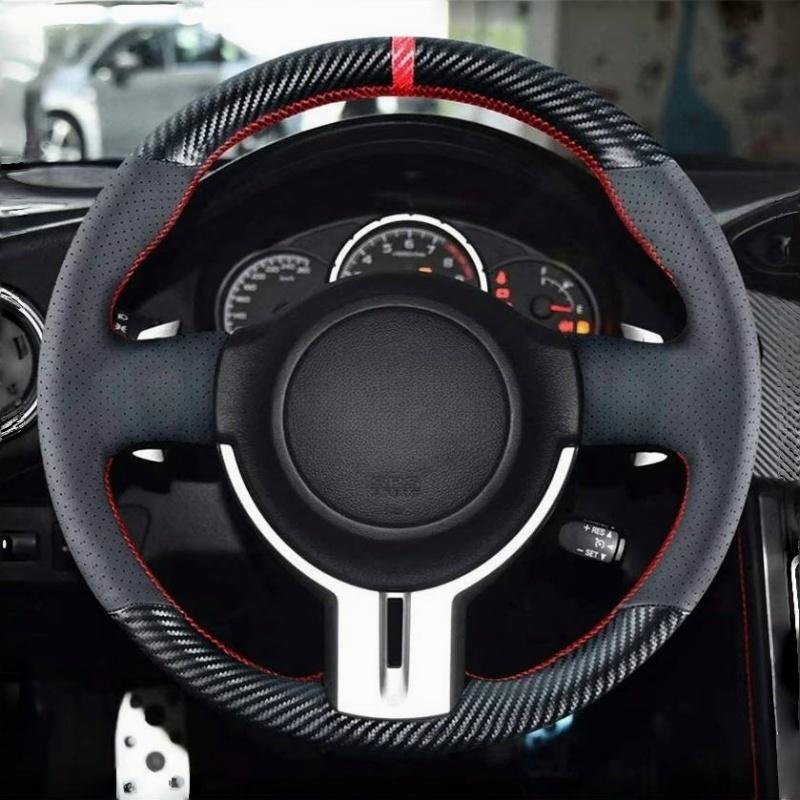 Hand Sewing Steering Wheel Cover For Toyota 86 Scion FR-S 2013-2016 For Subaru BRZ 2012-2016 Carbon Fiber Leather Accessories Red Thread