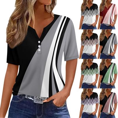 Women's T Shirt Tee Print Button Short Sleeve Daily Weekend Fashion Basic V- Neck Regular Top