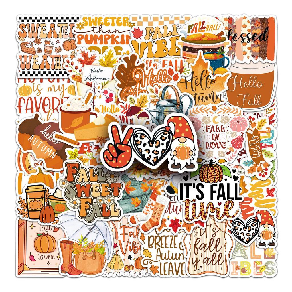 50 Happy Fall Stickers: English Slogans for Notebooks, Planners, Phones, DIY Projects