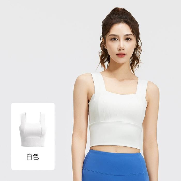 

New sports underwear beautiful back shockproof gathering fixed chest pad fitness bra L белый