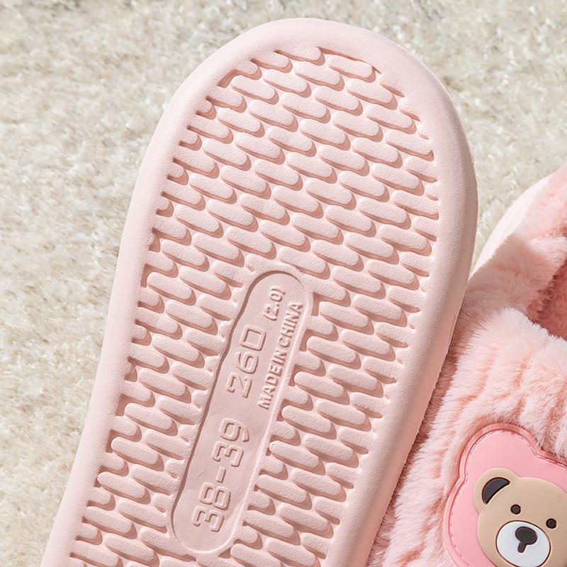 Bear Pattern Lightweight Cotton Slippers Autumn and Winter Plush Home Shoes Indoor Couple Warm Cotton Slippers