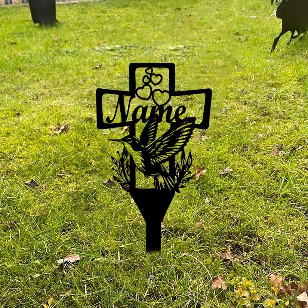 Hummingbird Metal Garden Stake Decorative Cross Memorial Gift for Bird Lovers Outdoor Art