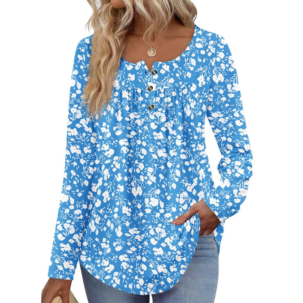 Γυναικεία Μπλούζα Τούνικ Μακρυμάνικη Φαρδιά Μπλούζα Καθημερινή Oversized Μπλούζα Πλισέ Τούνικ Κουμπωτή Καθημερινή Γυναικεία Μπλούζα με Μοτίβο