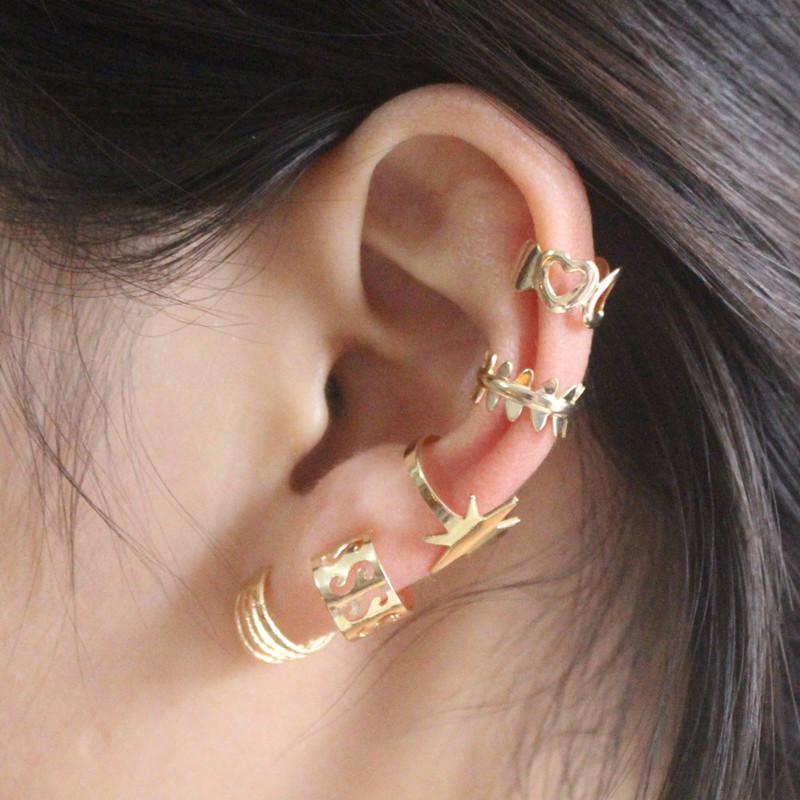 Damen Ohr Manschetten Set Punk Persönlichkeit Clip Ohrringe Gold Ohne Piercing Ohr Clips Fake Knorpel Ohrringe