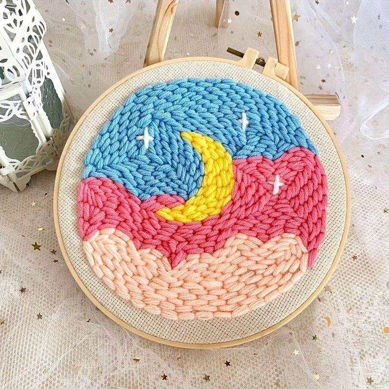 Russian DIY Punch Needle Embroidery Kit: Includes Yarn, Needle, Latch Hook, & Hoop for Knitting & Ornament Crafting
