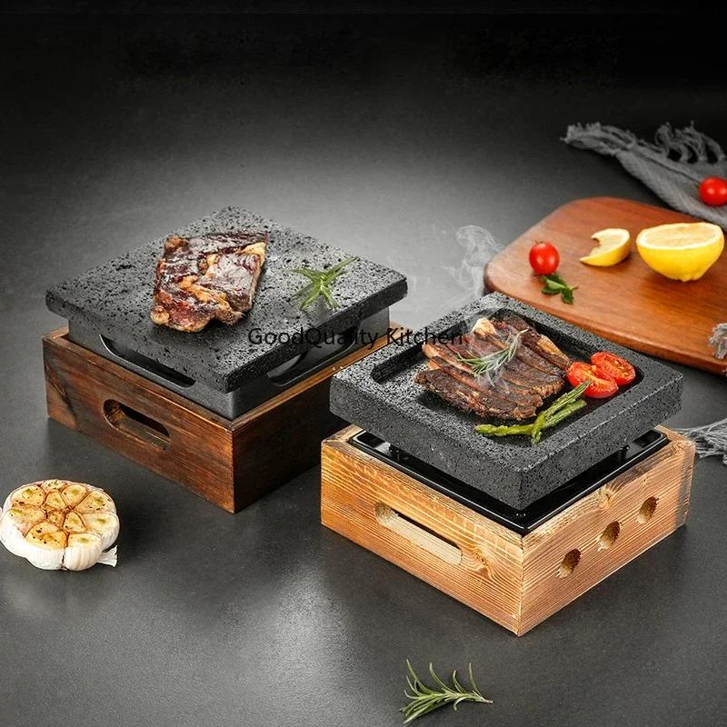 Volcanic Rock Barbecue Plate Japanese Barbecue Stove Beef Steak Plate High Temperature Stone Grill Plate Stone Baking Tray