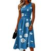 Sleeveless Casual Midi Dress for Women Floral Print Round Neck A-Line Fit and Flare Summer Dress with Waist Detail