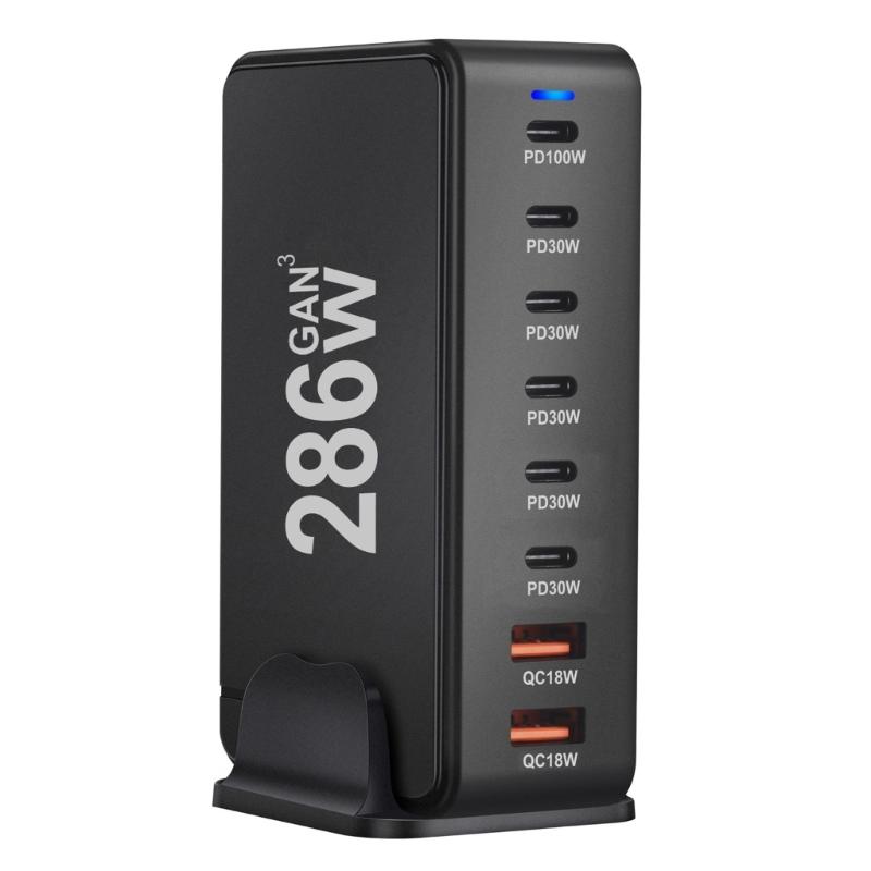 Multiports Charging Station with 286W Output, 6 USB C and 2 USB Slot Desktop Charging Holder Stand for Tablet Phones