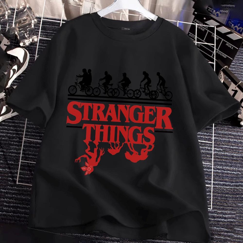 Stranger Things Familien-Matching T-Shirt, Klassische Silhouette Fahrräder und Demogorgon Design Perfekt für Fans der Serie Bequem