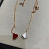 White Fritillary Small Skirt Fan Necklace Women's K Rose Gold Red Agate Light Luxury Full Diamond Fan Pendant Clavicle Chain